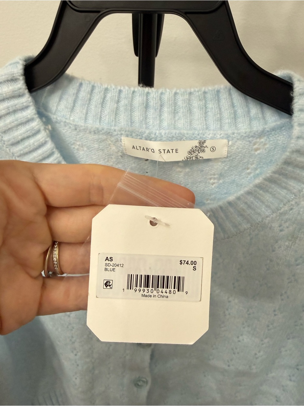 Altar'd State Pale Blue Eyelet Knit Button Cardigan - Picture 3 of 4